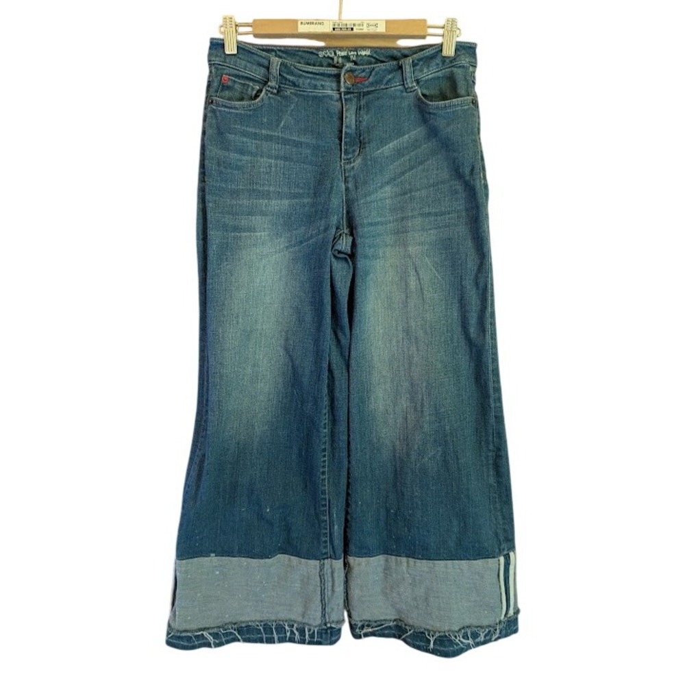 Wide Leg Jeans Women 2 Boho Artsy Raw Hem Hippie Festival Retro Indie Distressed